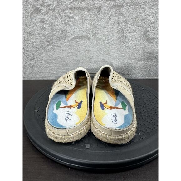 Olukai Kaula Olu lli Palm Leaf Cut Out Espadrille Mules US 7 EUR 37 Tan Leather - Picture 4 of 10